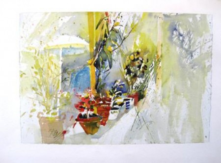 Hannelore Sollmann -Oleander und Gartenschirm